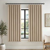 MIULEE Taupe Pinch Pleated 100% Blackout Linen Curtains for Bedroom, Room Darkening Light Blocking Window Curtains 63 inches Long for Living Room, Black Out Pleat Drapes with Pin Hooks, 2 Panels